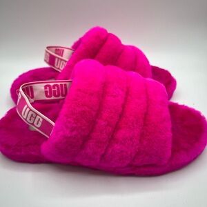 🆕 NWT/NIB UGG Fluff Yeah Shearling Slingback Sandal in Dragon Fruit Pink Sz 6